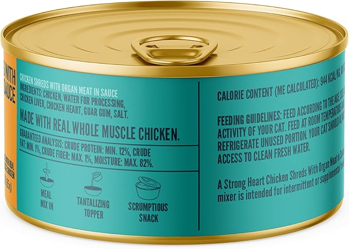 A Strong Heart Canned Wet Cat Food, Chicken Shreds with Organ Meat in Sauce -3 oz Cans (Pack of 24), Made in The USA with Real Chicken