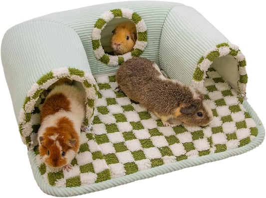 Guinea Pig Hideout Tunnel with Warm Bed for Small Pet 3 Cave Small Animal Tunnel Toy Cages Green