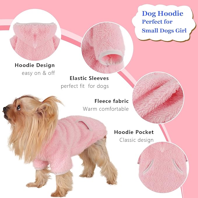 Dog Sweater Dog Winter Clothes for Small Dogs Boy Girl Pet Hoodies Puppy Cold Weather Coats Fall Doggie Sweatshirt for Chihuahua Yorkie Cat Sweater Costumes (Pink, X-Small)