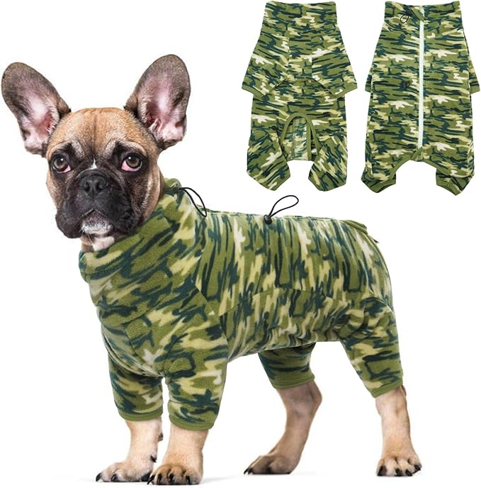 ROZKITCH Camouflage Dog Winter Coat Soft Fleece Pullover Pajamas, Pet Windproof Warm Cold Weather Jacket Vest with Luminous Zipper, Jumpsuit Apparel Outfit Clothes for Small Medium Large Dog Camo M