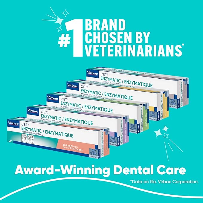 Virbac C.E.T. Enzymatic Toothpaste Eliminates Bad Breath by Removing Plaque and Tartar Buildup Best Pet Dental Care Toothpaste Beef Flavor 2.5 Oz Tube (Color Varies)