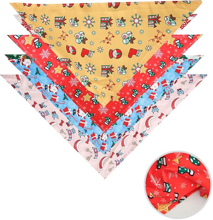 4 Pack Dog Bandana Christmas Scarf Bibs Kerchief Set Pet Christmas Costume Xmas Holiday Bandanas for Medium Large Dogs Pets (Small)