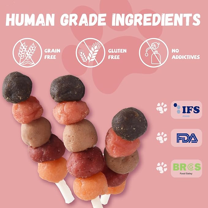6-in-1 Kabobs Dog Treats, Multi-Flavor Jerky Treats Made with Chicken, Duck, Salmon, Beef, and Rabbit on Rawhide Sticks, Healthy Long Lasting Dog Chews for Small Medium Large Dogs, 10.6oz