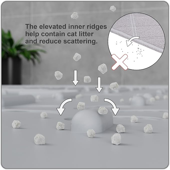 OHMO Cat Litter Mat Large Trapping Mat Premium Silicone Rubber 31.5x23.6 Ash Grey, Waterproof and BPA Free Kitty Litter Box Mat, Easy to Clean and Keeps The Floor Tidy