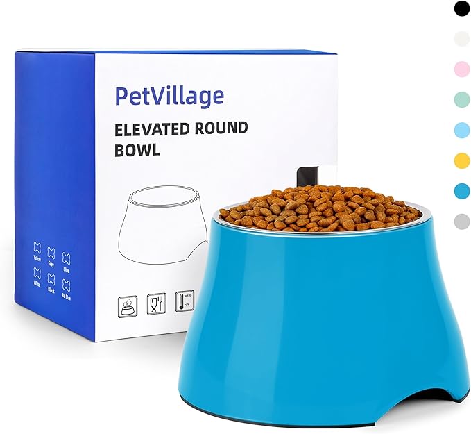 Dog Bowls,Cone Friendly Non Slip Single Dog Bowl with Stainless Steel Inner, Raised Bowls for Small Dogs Spaniel Dogs Long Ear, High Capacity, M/2 Cup Blue