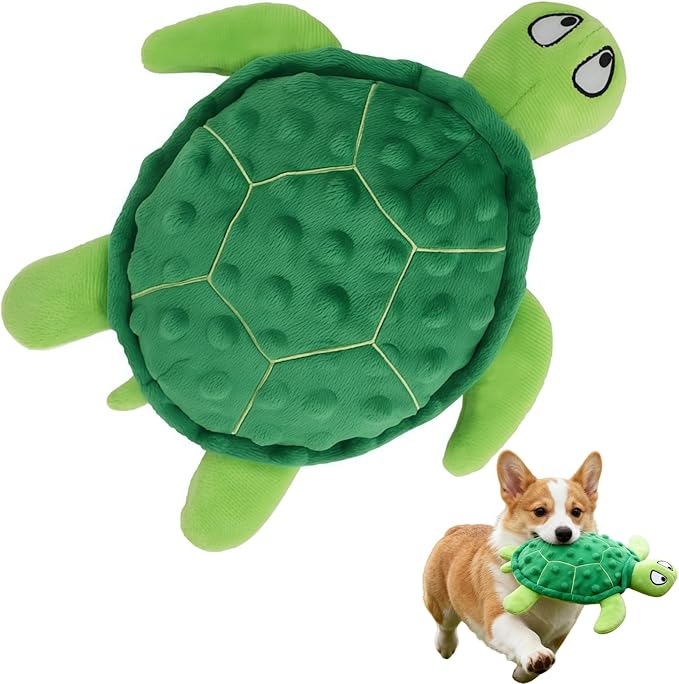 Squeaky Sea Turtle Plush Dog Toy – Durable, Stuffing-Free Interactive Chew Toy for Small Dogs – Relieves Anxiety & Teething – Keeps Puppies Busy, No Mess, Perfect for Indoor Play (Green)