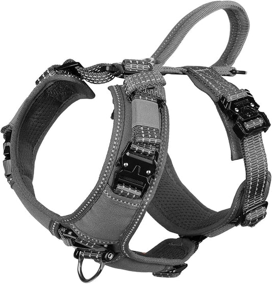 ICEFANG Dog Strap Harness with All-Metal Hardware,for Small Sized Dog,K9 Vest,Y-Shape Soft Padding,Adjustable Pet Harness,No-Pull Front Leash Clip (Small (Pack of 1), Grey)