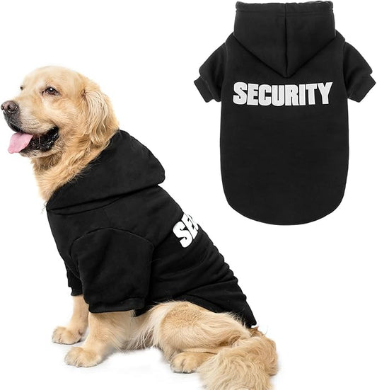 SCENEREAL Security Dog Hoodie Sweaters for Small Medium Large Dogs, Brushed Fleece Dog Clothes with Hat,Soft Cotton Winter Spring Coat All Weather Clothes, Classic Halloween Costume with Leash Hole
