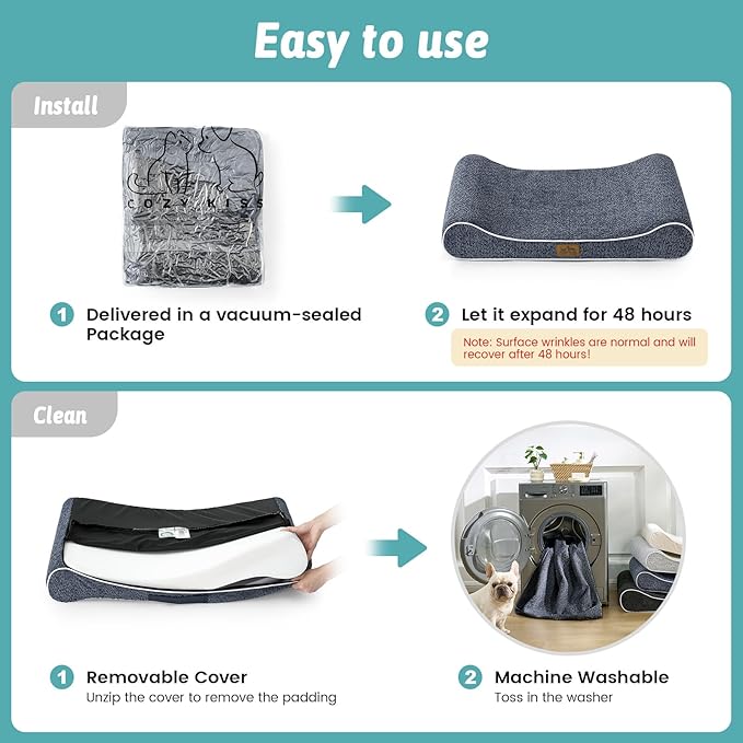 Orthopedic Dog Bed for Small Dogs up to 35 lbs - Removable Washable Cover with Waterproof Lining & Non-Skid Bottom, Cotton-Polyester Blend Boat-Shaped Lounger Mattress, S(30x20x5in), Blue