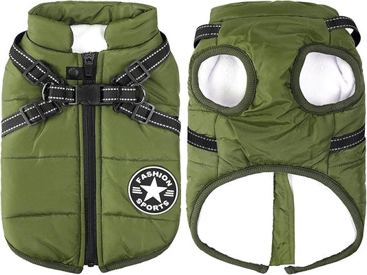Aiboria Dog Jackets for Winter Windproof Waterproof 2 in 1 Outfit Cold Weather Coat Dog Vest Harness Puppy Winter Warm Jacket Green M