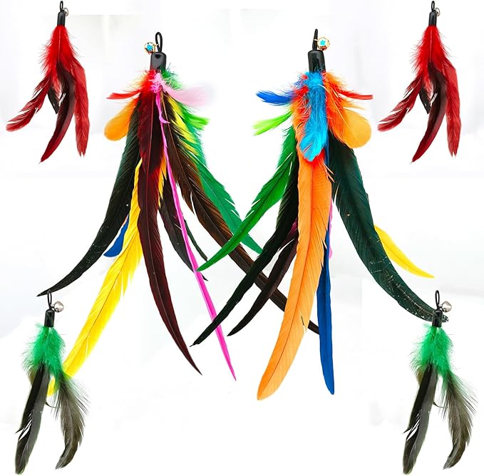 Da Bird Feather Refill - 2 Extra-Large Natural Replacement Attachments(13.8inch) and 4 Feather Toys Refills(5.8inch) for Indoor Cats,Cat Wand Attachment (6PCS)