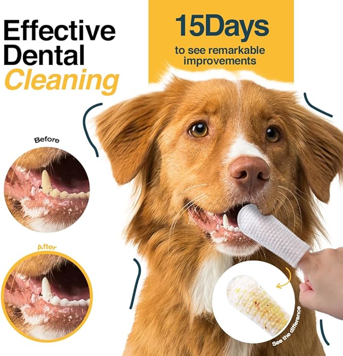 Dog Teeth Cleaning Wipes (90 Count) No-Rinse Cat Toothbrush, Effective Dog Breath Freshener - Essential for Pet Supplies (1.5 in x 3.15 in)
