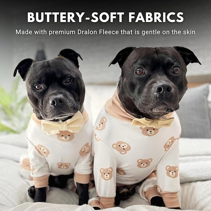 Spark Paws Dog Pajama, Dog Recovery Suit Male, Onesie, Ultra-Soft and 4-Way Stretch, for Small Medium and Large Breeds - Bear Beige - M