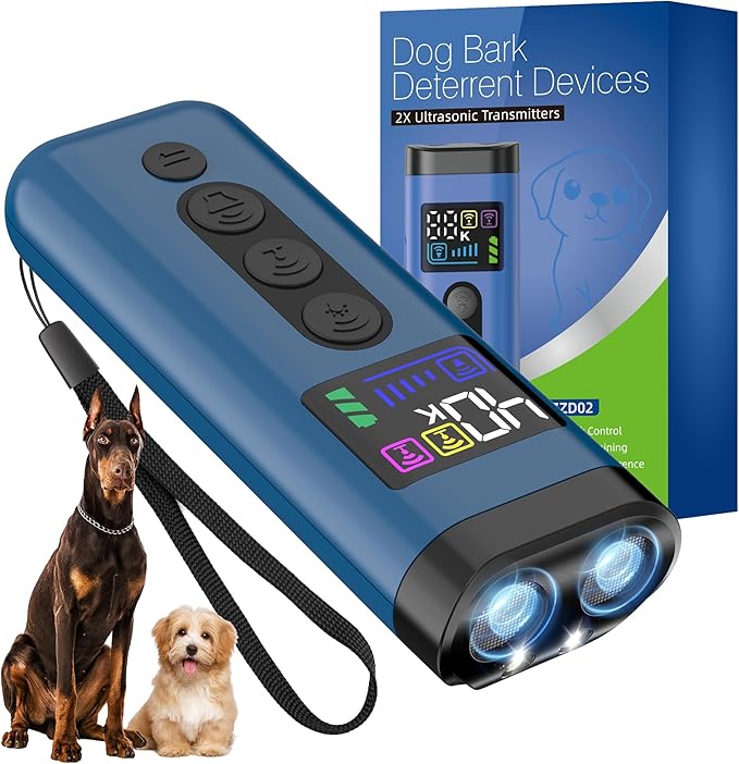 Dog Bark Deterrent Device, 65 FT Range,3X Ultrasonic Bark Deterrent Device & Ultrasonic Dog Trainer - Anti-Barking Device with Color Display, Safe & Effective Alternative to Bark Collars -Blue