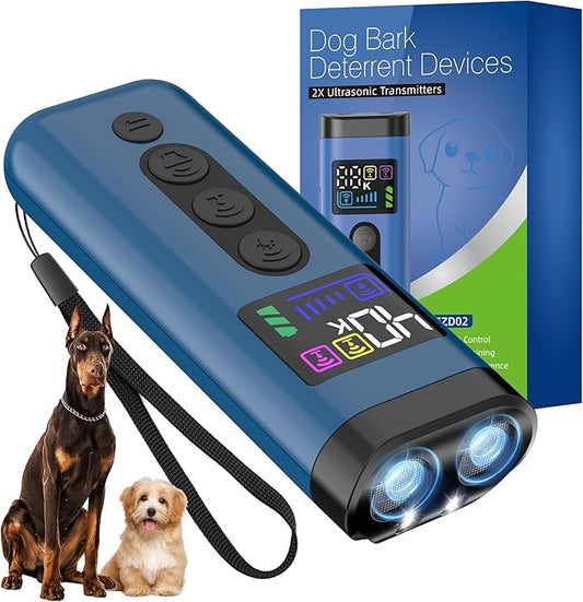 Dog Bark Deterrent Device, 65 FT Range,3X Ultrasonic Bark Deterrent Device & Ultrasonic Dog Trainer - Anti-Barking Device with Color Display, Safe & Effective Alternative to Bark Collars -Blue