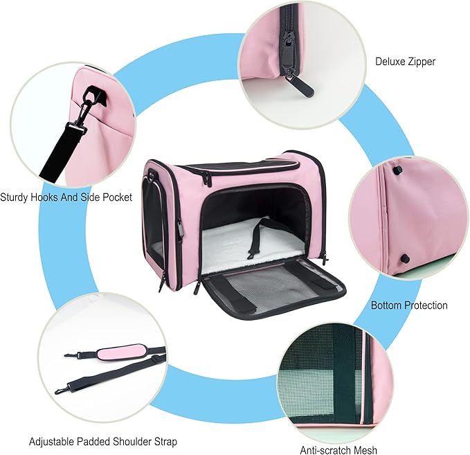 Soft Sided Carrier for Small Medium Cats Dogs,TSA Airline Approved Collapsible Travel Pet Carrier Medium Pink