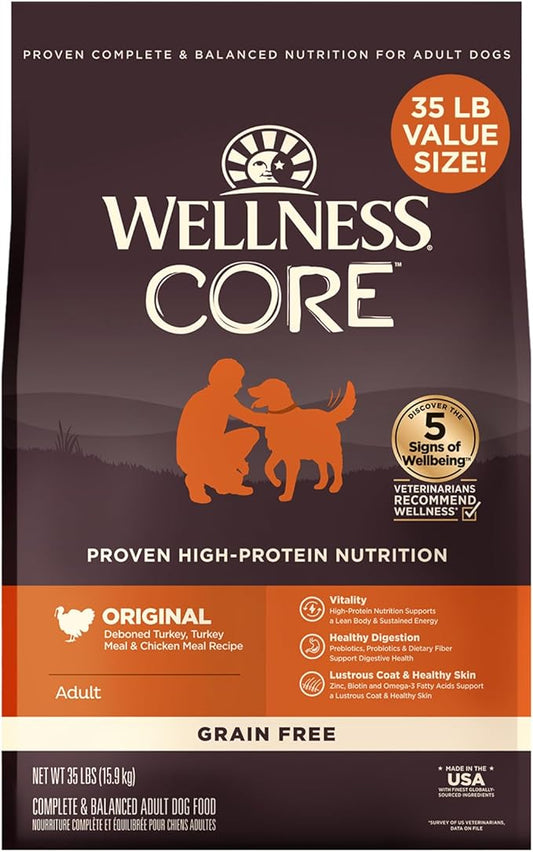 Wellness CORE Dry Dog Food, Grain-Free, High Protein, Original Turkey & Chicken Recipe, (35-Pound Bag)