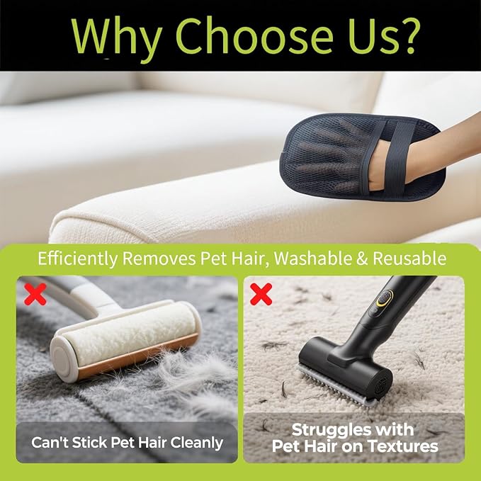 Pet Hair Removal Glove – 2025 Upgraded Electrostatic Pet Hair Remover Glove for Cats & Dogs, Reusable Grooming Glove for Furniture, Carpet, Couch, Car Seat (1PC)