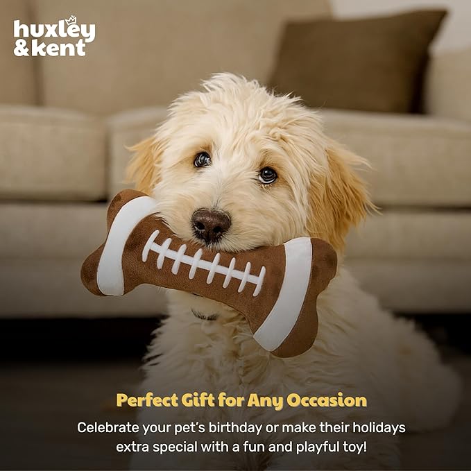 Huxley & Kent Funny Dog Toy w/Squeaker – Power Plush Squeaky Dog Toys for Small, Medium & Large Dogs – Soft Stuffed Animal for Indoor Play & Fetch - Football Bone, Large