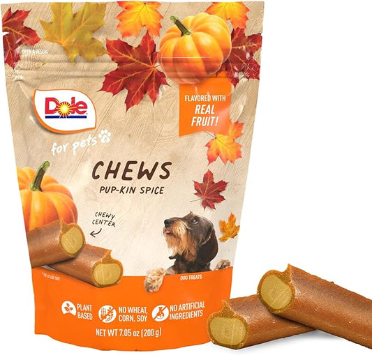 Dole for Pets Dog Chews, Pup-kin Spice Flavor Dog Treats - Pumpkin Flavored with Real Fruits, No Wheat, Corn, Soy, Artificial Flavors, Colors, or Preservatives, 7.5 Ounce