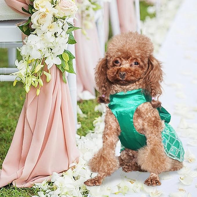 Dog Dresses, Breathable Pet Dress for Medium Small Puppy, Pet Silk Skirt, Doggy Party Dress with Sequin, Summer Dog Custome, Cat Apparel, Green L