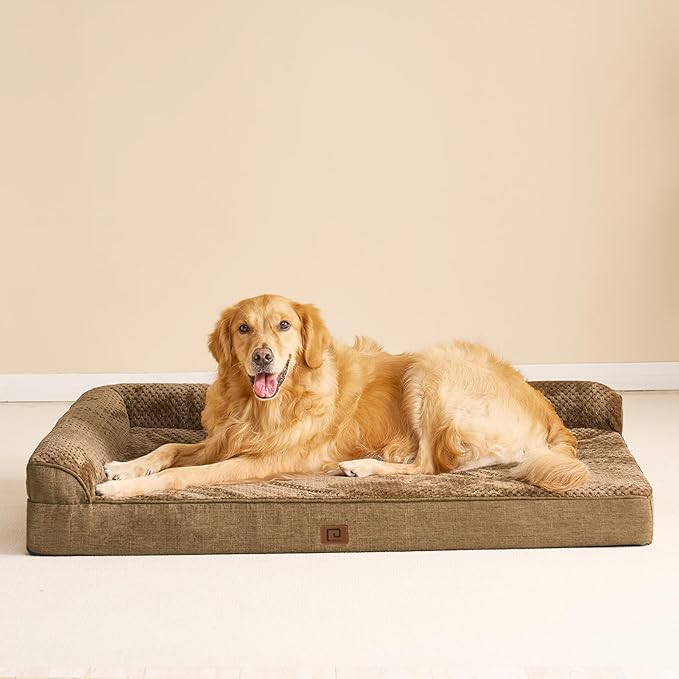 EHEYCIGA Memory Foam Dog Bed XXL, Giant Dog Bed Orthopedic with Washable Removable Cover, Waterproof Pet Bed Couch for Jumbo Dogs, 48x36x7 Inches, Camel