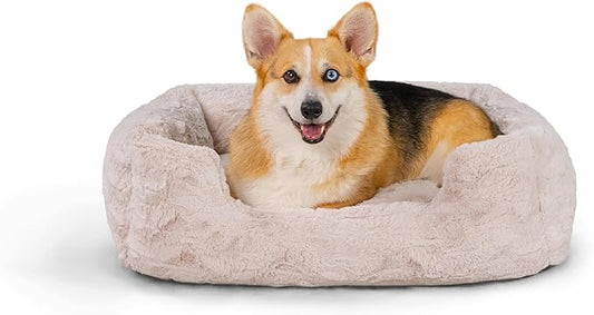 Best Friends by Sheri Lux Lounge Bed Calming Faux Fur Dog Bed, Oyster, Cream, Medium, 30" x 20"