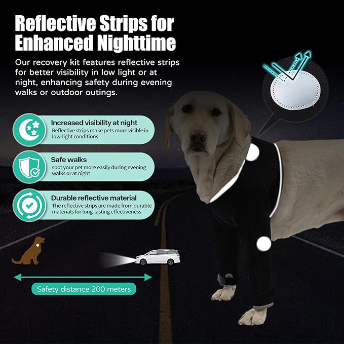 Dog Recovery Sleeves, Cone Collar Alternative, Reflective Material Design Abrasion Resistant Dog Recovery Suit, Washable 3mm Thick and Waterproof, Pets Sleeve Anti Licking Wounds and Keep Dry