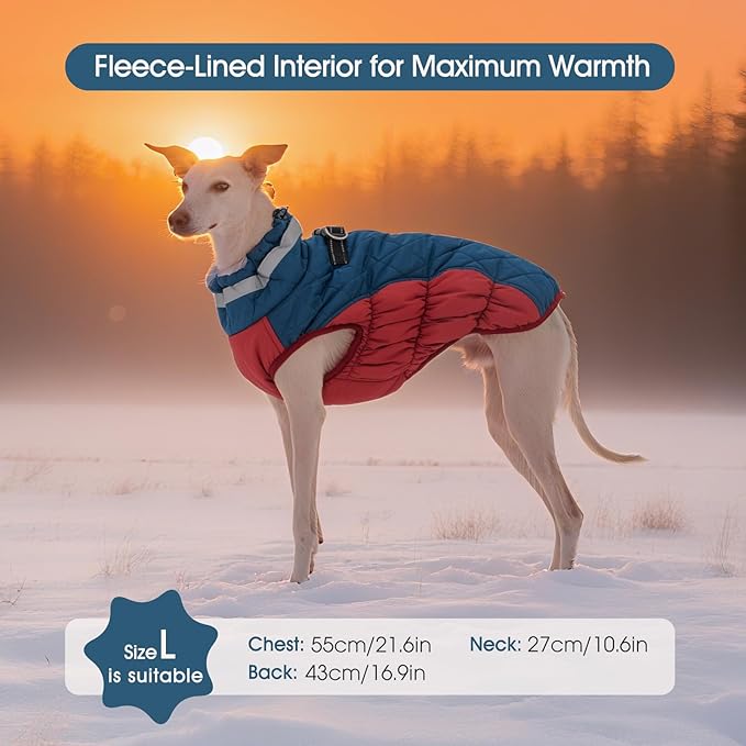 FUAMEY Dog Coat for Medium Dogs,Waterproof Dog Winter Jacket with Harness Built in Puppy Cold Weather Coats Reflective Pet Vest with Zipper Warm Fleece Dogs Snowsuit Windproof Dark Blue M