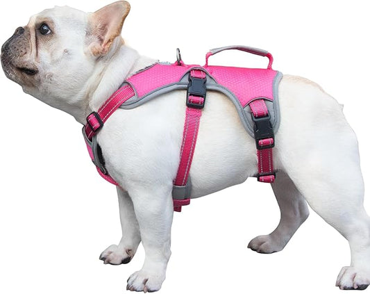 Huntboo Escape Proof Dog Harness, Escape Artist Harness, Reflective Dog Harness with Handle, Durable,Adjustable Vest for Small Medium Large Dogs Walking, Training, and Running Gear(Rose Red, M)
