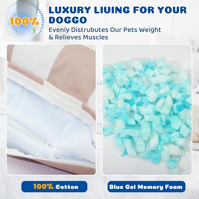 Large Dog Bed with Removable Washable Cover for Large Dogs Deluxe Plush Dog Crate Beds Comfy Kennel Pad Waterproof Lining and Blue Gel Memory Foam Memory Foam（Brown 40.2 * 30 * 4in）