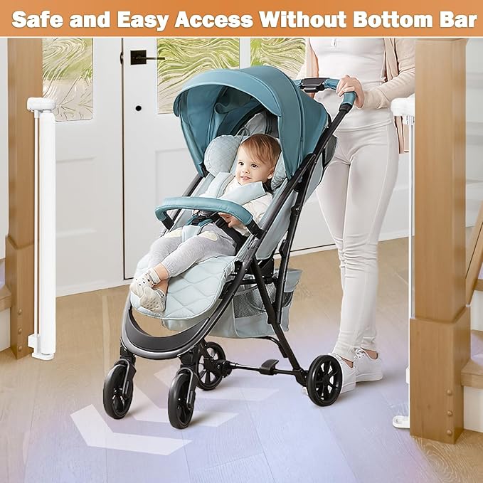 42" Extra Tall Retractable Baby Gates Dog Gate for Stairs, 55" Wide Mesh Baby Gate Pet Gate with Support Rods for The House, Child Safety Gates for Doorways, Hallways, Deck, Porch, Indoor, Outdoor