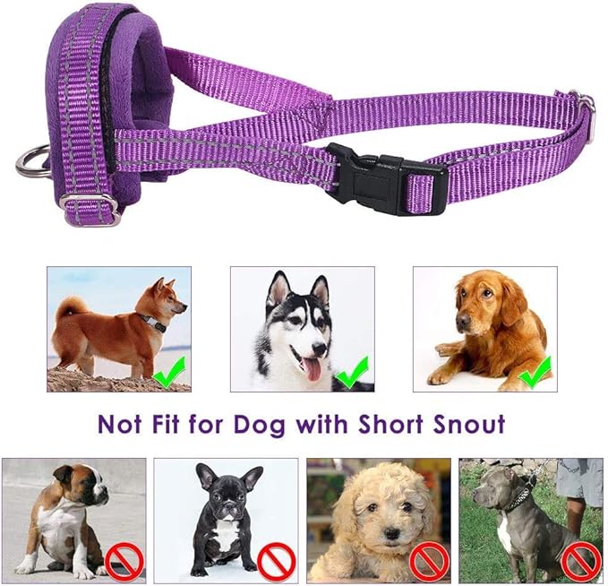 SlowTon Soft Dog Muzzle, Adjustable Padded Nylon Muzzle for Large Medium Dogs Anti Chewing Barking Biting, Allow Dog Pant & Drink (Purple, S)