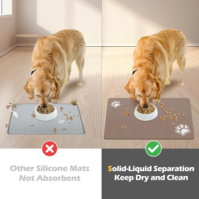 Pet Feeding Mat-Absorbent Dog Mat for Food and Water Bowl-Accessories Pet Supplies-Bowl for Messy Drinkers-No Stains Quick Dry Dog Water Dispenser Mat (17"x28", Brown)