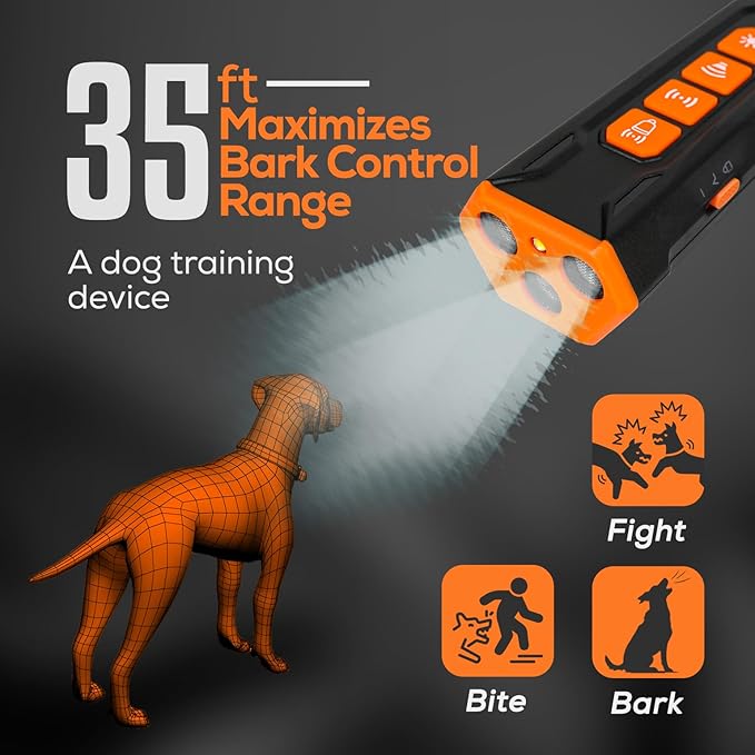 Dog Bark Deterrent Device to Stop Own or Neighbor’s Dog Barking, Biting & Fighting with Long Range – Rechargeable Ultrasonic Portable Anti Barking Device with 3X Sonic Emitters & Flash (Black)