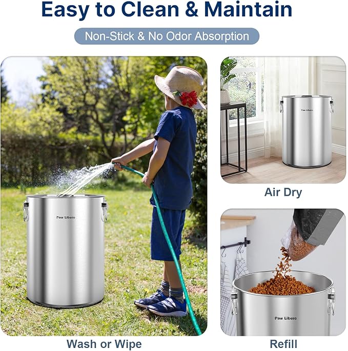 25 Lbs Stainless Steel Dog Food Storage Container with Airtight Lid & Ceramic Bone Handle, Large Metal Dog Food Bin for Dogs & Cats, Keep Fresh, Easy to Clean