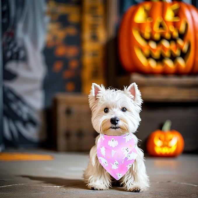Halloween Dog Bandanas for Small Dogs 7 Pack Stitching Edge Dog Bandanas for Puppy 18 Inch Dogs Scarves for Cats Breed Grooming S