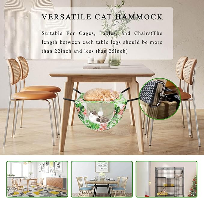 JSPYFITS Cat Cage Hammock with Ball,Double Layer Hanging Adjustable Soft Pet Bed Suit for Kitten Ferret Puppy Rabbit or Small Pet, 2 Level Indoor Bed for All Season(INS Green Leaves)