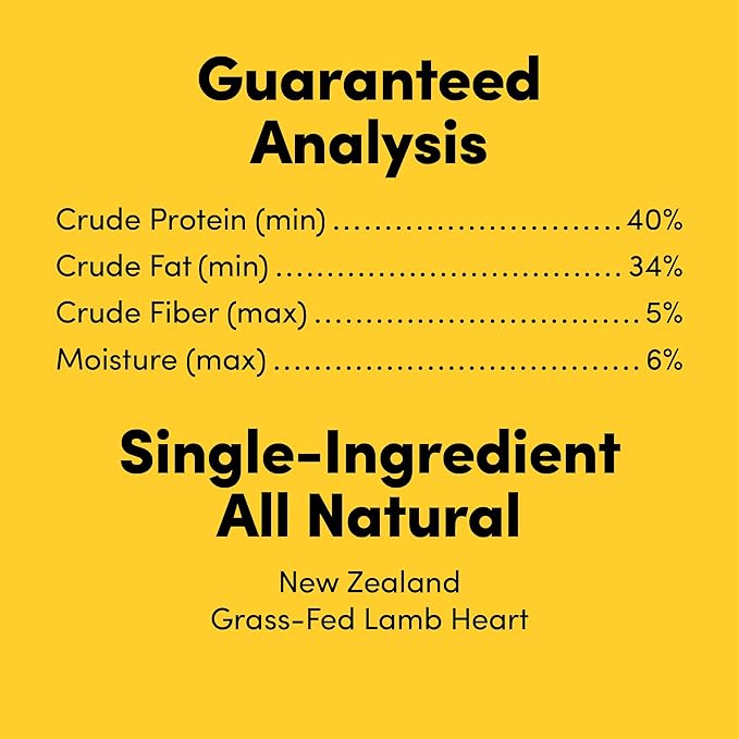 Premium Dog Treats, Freeze-Dried Raw 100% Grass-Fed Lamb Heart, Single Ingredient, Protein Rich, Non-GMO, No Wheat or Corn, 3 oz