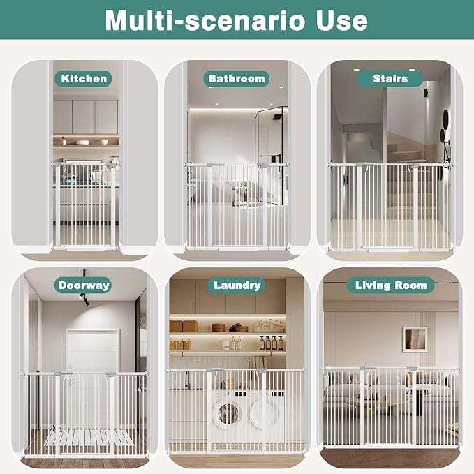 40.5" Extra Tall Baby Gate Pressure Mounted, 65.8"-68.5" Extra Wide Dog Pet Gate Indoor for Doorway, Metal Long Safety Child Gate, Auto Close Swinging Baby Gate for Kids Stairs, White