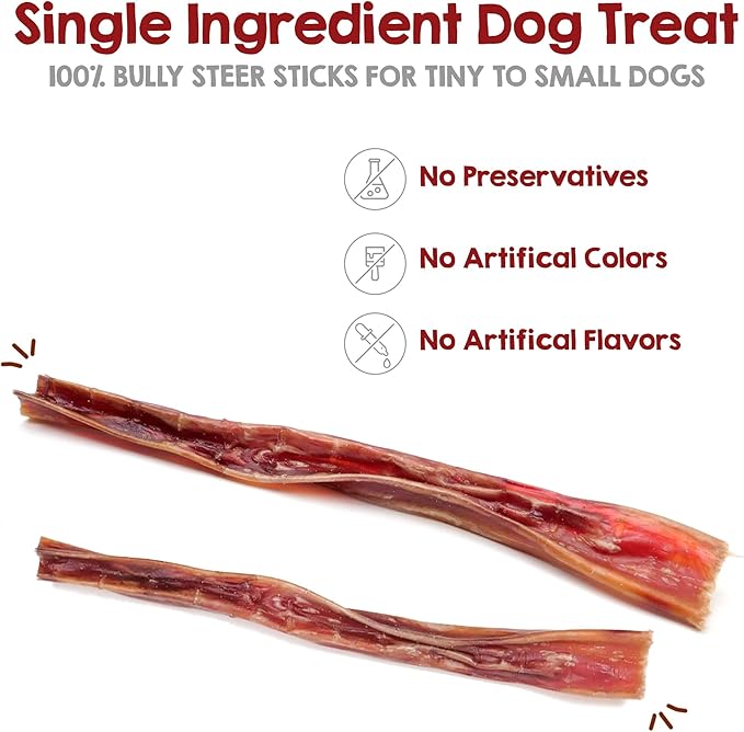 Riley's Steer Bully Sticks for Tiny to Small Dogs - Odor Free Single Ingredient Chew Treat - Easily Digestible, 100% Beef Pizzle Sticks for Dogs - 4-6", 10ct