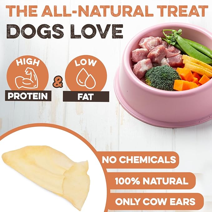 Cow Ears for Dogs – Thick Cut, Grass-Fed Angus Beef, All-Natural No-Rawhide Dog Treat Alternative