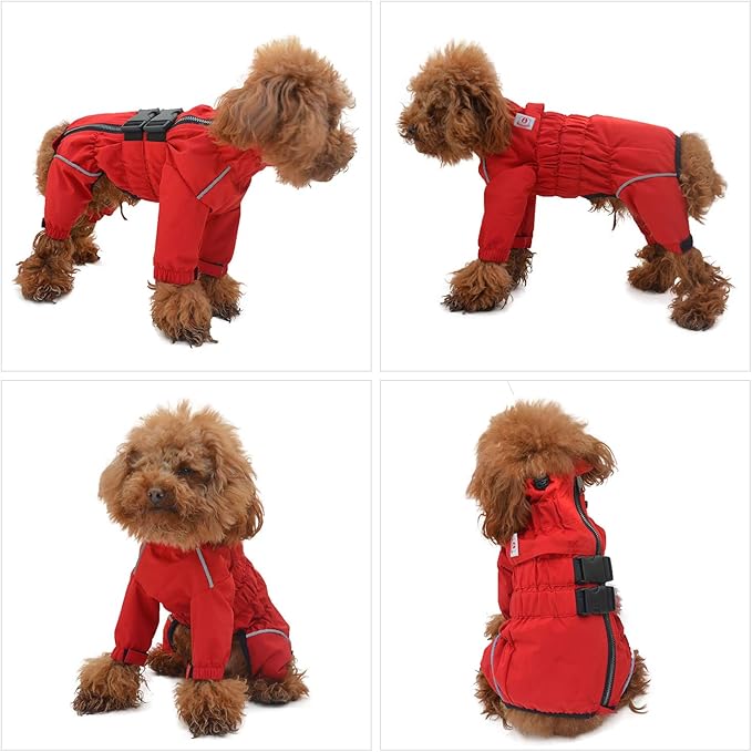 Dogs Waterproof Jacket, Lightweight Waterproof Jacket Reflective Safety Dog Raincoat Windproof Snow-Proof Dog Vest for Small Medium Large Dogs Red M