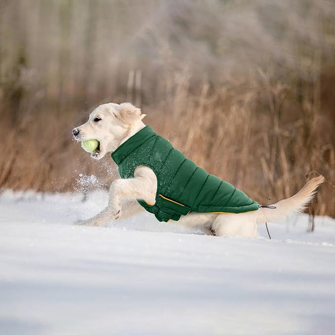 Lelepet Reversible Dog Coat Waterproof Dog Jacket Windproof Puffer Vest for Winter Warm Lightweight Coats for Small Dogs Adjustbale Hook & Loop Pet Apparel with Leash Hole, Shih Tzu, Green, S