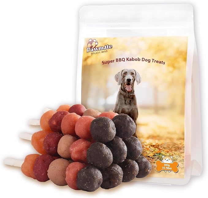 6-in-1 Kabobs Dog Treats, Multi-Flavor Jerky Treats Made with Chicken, Duck, Salmon, Beef, and Rabbit on Rawhide Sticks, Healthy Long Lasting Dog Chews for Small Medium Large Dogs, 10.6oz