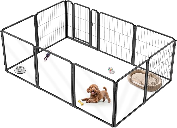 FXW Pawadise Acrylic & Wire Mesh Indoor Dog Playpen, Heavy Duty 24 Inch 10 Panels Metal Dog Pen for Puppy and Small Dogs, Black│Patented