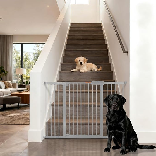 29-57" Dog Gates for Doorways No Drilling, Pet Gate Indoor, 30" Tall Metal Walk-Thru Gate, Easy One-Hand Open, Extensions & Wall Mounts Included (Gray, 57" W x 30.5“H)