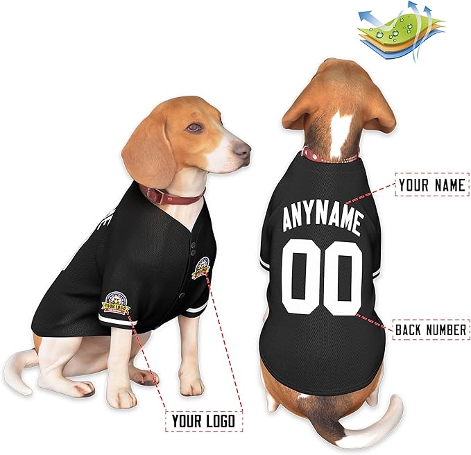 Custom Dog Baseball Jersey with Name Number Logo for Small Pet Dogs-Personalized Dog Shirts