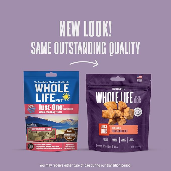 Whole Life Dog Just One Salmon Freeze Dried Dog Treats - Human Grade High Protein Food, Healthy Training Snacks, Freeze Dried Salmon Food Toppers, USA Made Natural Treats - 8 oz (Value Pack of 1)