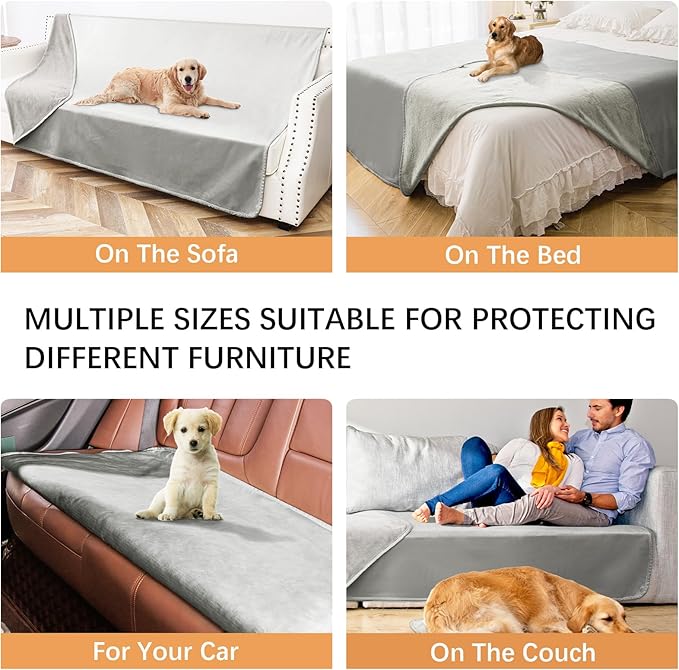 Waterproof Blanket for Bed Protection, Washable Dog Blankets for Couch, Soft Reversible Pet Throw Furniture Protector Cover for Sofa-82"x120",Light Grey+Dark Grey